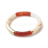 Imitation Gemstone Acrylic Curved Tube Beaded Stretch Bracelet, Chunky Bracelet for Women, FireBrick, Inner Diameter: 2-1/8 inch(5.4cm)(BJEW-JB07953)