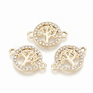 Alloy Rhinestone Links connectors, Ring with Tree, Light Gold, 16x23x2mm, Hole: 2mm(ALRI-Q235-016KC)