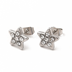 Crystal Rhinestone Star Stud Earrings, 316 Stainless Steel Jewelry for Women, Stainless Steel Color, 9x9mm, Pin: 0.7mm(EJEW-C004-14P)