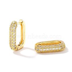 Elegant Retro Brass Pave Clear Cubic Zirconia Hoop Earrings, Oval, Golden, 17x12mm(XW2787-1)