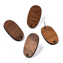 Walnut Wood Stud Earring Findings, with Hole and 304 Stainless Steel Pin, Oval, Peru, 27x15mm, Hole: 2mm, Pin: 0.7mm(MAK-N032-013)