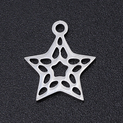 Non-Tarnish 201 Stainless Steel Laser Cut Charms, Hollow Star, Stainless Steel Color, 14.5x12.5x1mm, Hole: 1.5mm(STAS-S105-T897-1)