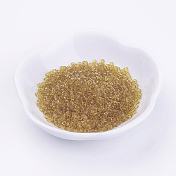 Glass Seed Beads, Transparent, Round, Pale Goldenrod, 6/0, 4mm, Hole: 1.5mm, about 4500 beads/pound(SEED-A004-4mm-2)