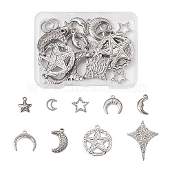 18Pcs 9 Styles 304 Stainless Steel Pendants, Star & Moon, Stainless Steel Color, 8~34x7~25x1~3mm, Hole: 1~2mm, 2pcs/style(STAS-TA0001-84)