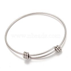 Adjustable 304 Stainless Steel Expandable Bangle Making, Stainless Steel Color, 55~57x63~65mm(STAS-D071)
