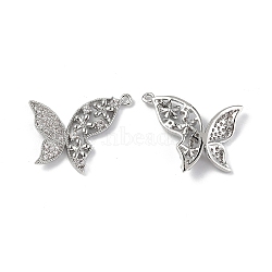 Brass Micro Pave Clear Cubic Zirconia Pendants, Butterfly Charm, Platinum, 17.5x19x2.5mm, Hole: 1mm(KK-E068-VF245)