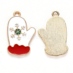 Alloy Enamel Pendants, for Christmas, Christmas Glove, with Snowflake Pattern, Light Gold, White, 25.5x15.5x1.5mm, Hole: 2mm(ENAM-S121-103)