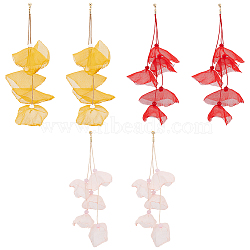 ANATTASOUL 3 Pairs 3 Colors Cloth Flower Cluster Dangle Stud Earrings, Golden Iron Long Tassel Drop Earrings for Women, Mixed Color, 204~206mm, Pin: 0.8mm, 1 Pair/color(EJEW-AN0002-04)