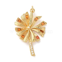 Rack Plating Brass Micro Pave Cubic Zirconia Pendants, with Jump Ring, Long-Lasting Plated, Lead Free & Cadmium Free, Leaf, Golden, Orange, 35x23x4mm, Hole: 3mm(KK-U022-03B-G)