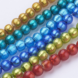 Handmade Silver Foil Glass Lampwork Beads Strands, Round, Mixed Color, 8mm, Hole: 1~1.5mm, about 24pcs/strand, 6.69 inch(17cm)(FOIL-J010-8mm-M)