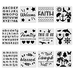 Large Plastic Reusable Drawing Painting Stencils Templates Sets, for Painting on Scrapbook Fabric Canvas Tiles Floor Furniture Wood, Word, 30x30cm, 12pcs/set(DIY-WH0172-080)