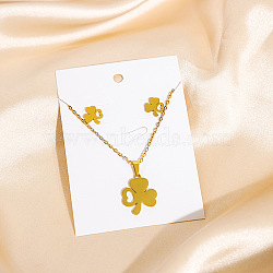 304 Stainless Steel Pendant Necklaces & Stud Earrings Sets, Golden, Clover, 460~500mm(WG82A44-17)