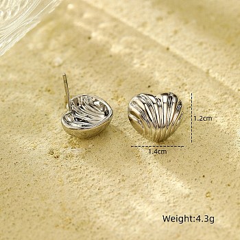 Non-Tarnish 304 Stainless Steel Stud Earrings, Heart, Stainless Steel Color, 12x14mm