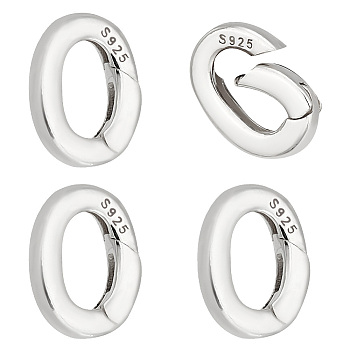 Elite 4Pcs 925 Sterling Silver Spring Gate Rings, Oval with 925 Stamp, Silver, 10x7x2mm, Hole: 6x4mm