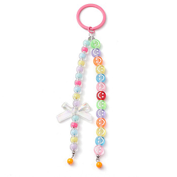 Acrylic Keychains, with Spray Painted Iron Split Key Rings, Smile Face, Colorful, 17cm