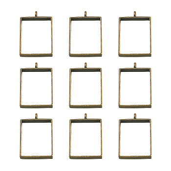 Alloy Open Back Bezel Big Pendants, For DIY UV Resin, Epoxy Resin, Pressed Flower Jewelry, Rectangle, Antique Bronze, 29x20x5mm, Hole: 2.2mm