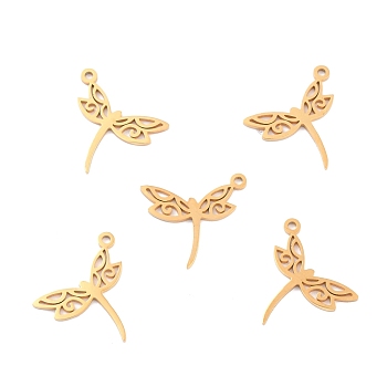 Ion Plating(IP) 201 Stainless Steel Pendants, Dragonfly, Golden, 15.5x17.5x1mm, Hole: 1.4mm