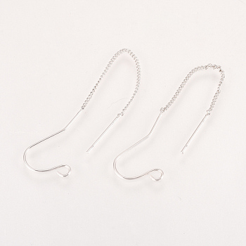 Brass Stud Earring Findings, with Loop, Ear Threads, Nickel Free, Real Platinum Plated, Real Platinum Plated, 70~72mm, Hole: 2mm, Pin: 0.8mm