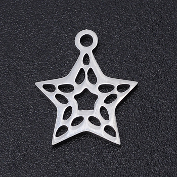 201 Stainless Steel Laser Cut Charms, Hollow Star, Stainless Steel Color, 14.5x12.5x1mm, Hole: 1.5mm