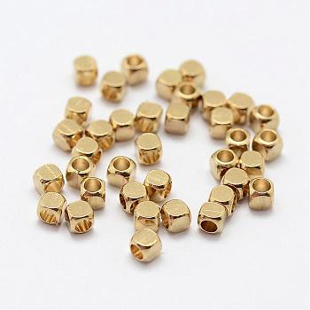 Brass Spacer Beads, Nickel Free, Cube, Raw(Unplated), 3x3mm, Hole: 1.8mm