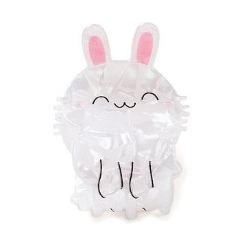 PVC Plastic Claw Hair Clips for Women, with Alloy Finding, Rabbit, White, 50x40x49mm
