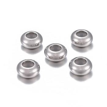 202 Stainless Steel Beads, with Rubber Inside, Slider Beads, Stopper Beads, Rondelle, Stainless Steel Color, 8x4mm, Hole: 3.5mm, Rubber Hole: 2.2mm