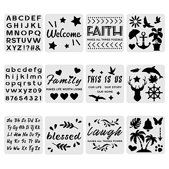 Large Plastic Reusable Drawing Painting Stencils Templates Sets, for Painting on Scrapbook Fabric Canvas Tiles Floor Furniture Wood, Word, 30x30cm, 12pcs/set
