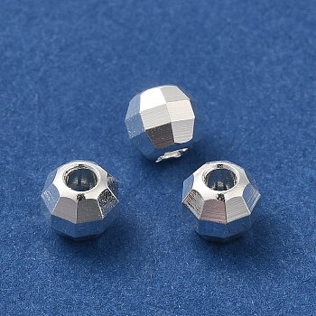 Brass Spacer Beads, Faceted, Barrel, 925 Sterling Silver Plated, 6x5mm, Hole: 2mm