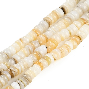 Natural Freshwater Shell Beads Strands, Rondelle, Floral White, 5.5~6x2~3.5mm, Hole: 0.8mm, about 150~155pcs/strand, 14.96~15.75''(38~40cm)