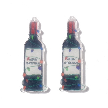 Translucent Acrylic Big Pendants, Wine Bottle Charms, Black, 50x18x2.5mm, Hole: 1.5mm
