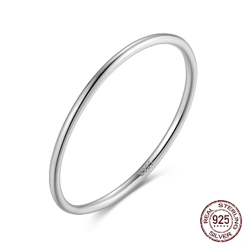Rhodium Plated 925 Sterling Silver Thin Finger Rings, Stackable Plain Band Ring for Women, with S925 Stamp, for Mother's Day, Real Platinum Plated, 1mm, US Size 8(18.1mm)