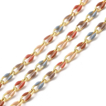 Brass Enamel Curb Chains, Soldered, with Spools, Real 18K Gold Plated, Mixed Color, 7x3x1.7mm