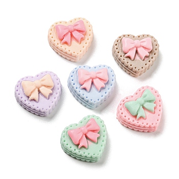 Macaron Color Opaque Resin Cabochons, Heart with Bowknot, Mixed Color, 15x16.5x8mm