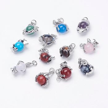Natural & Synthetic Mixed Stone Pendants, with Platinum Plated Brass Findings, Constellation/Zodiac Sign, Random Mixed Constellations, 15.5~26x13~24x10~12.5mm, Hole: 4mm