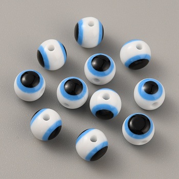 Plastic Beads, Round with Evil Eye, Blue, 7.5mm, Hole: 1.5mm