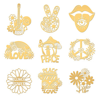 9Pcs 9 Styles Nickel Decoration Stickers, Metal Resin Filler, Epoxy Resin & UV Resin Craft Filling Material, Mixed Shapes, 40x40mm, 1pc/style