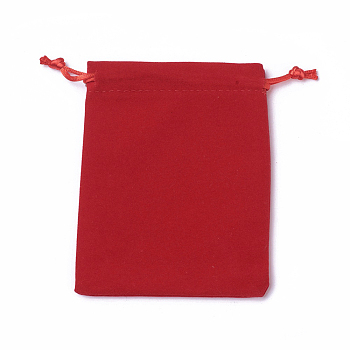 Velvet Packing Pouches, Drawstring Bags, Red, 12~12.6x10~10.2cm