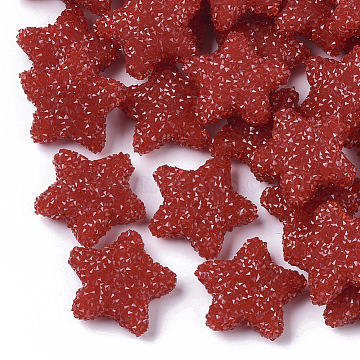 Resin Beads, with Crystal Rhinestone, Imitation Candy Food Styles, Star, Red, 23.5x24x8mm, Hole: 1.4mm(RESI-Q209-02)