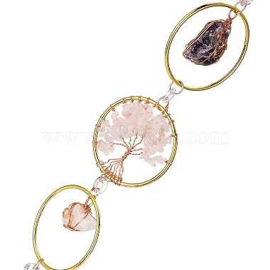 Flat Round with Tree of Life Natural Gemstone Chips Chandelier Hanging Suncatcher(AJEW-Q143-03)-4