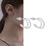 1Pair Brass Stud Earrings, Moon, Platinum, 15x4mm(EJEW-LP0008-027)