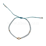Adjustable Glass Seed Bead Braided Bead Bracelets for Women, with Natural Freshwater Pearls & Brass, Light Sky Blue, 11.02 inch(28cm)(VT9382-12)