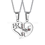 2Pcs 2 Style Word 1314 520 Couple Necklaces Set, 201 Stainless Steel Matching Heart Pendants Necklace for Bestfriends Lovers, Stainless Steel Color, 19.69 inch(50cm), 1Pc/style(VALE-PW0001-011P)