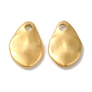 Manual Polishing 304 Stainless Steel Charms, Teardrop Charm, Real 18K Gold Plated, 14.5x9.5x2.5mm, Hole: 2mm(STAS-P335-28G)