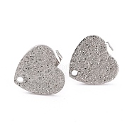 304 Stainless Steel Stud Earring Findings, with Ear Nuts/Earring Backs and Hole, Heart Shape with Textured, Stainless Steel Color, 12x13x1mm, Pin: 0.8mm(EJEW-O104-14P)