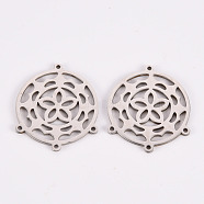 304 Stainless Steel Chandelier Component Links, Laser Cut, Flat Round with Flower, Stainless Steel Color, 23x20x1mm, Hole: 1mm(STAS-Q242-030)