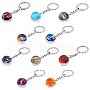 10Pcs 10 Style Luminous Universe Planet Theme Alloy Keychain, Glow in the Dark Double Side Cabochon Glass Ball Keychain, Mixed Color, 7.3~7.5cm, 1pc/style(KEYC-HY0001-13)