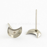 Earring Cabochon Settings 304 Stainless Steel Ear Studs Blank Settings, Stainless Steel Color, Moon Tray: 5.5x7mm, 7x5.5x1mm, Pin: 0.5mm(STAS-Q170-08)