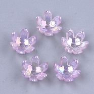 Transparent Acrylic Bead Caps, AB Color, 6-Petal, Flower, Violet, 14x13x6mm, Hole: 2mm, about 1543pcs/490g(TACR-T007-07E)