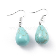 Synthetic Turquoise Dangle Earrings, with Brass Earring Hooks, Drop, Platinum, 43mm, Pin: 0.5mm(EJEW-P143-C09)