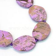 Faceted Oval Natural Ocean Jasper Beads Strands, Medium Orchid, 39~56x30~45x7~11mm, Hole: 3mm, about 7~8pcs/strand, 15.7 inch(G-L456-11B)